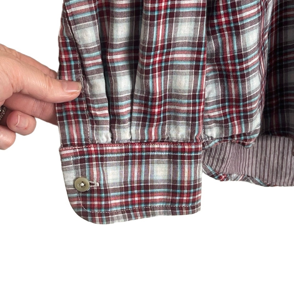 Pendleton Large Red White Turquoise Plaid Deck Sh… - image 8